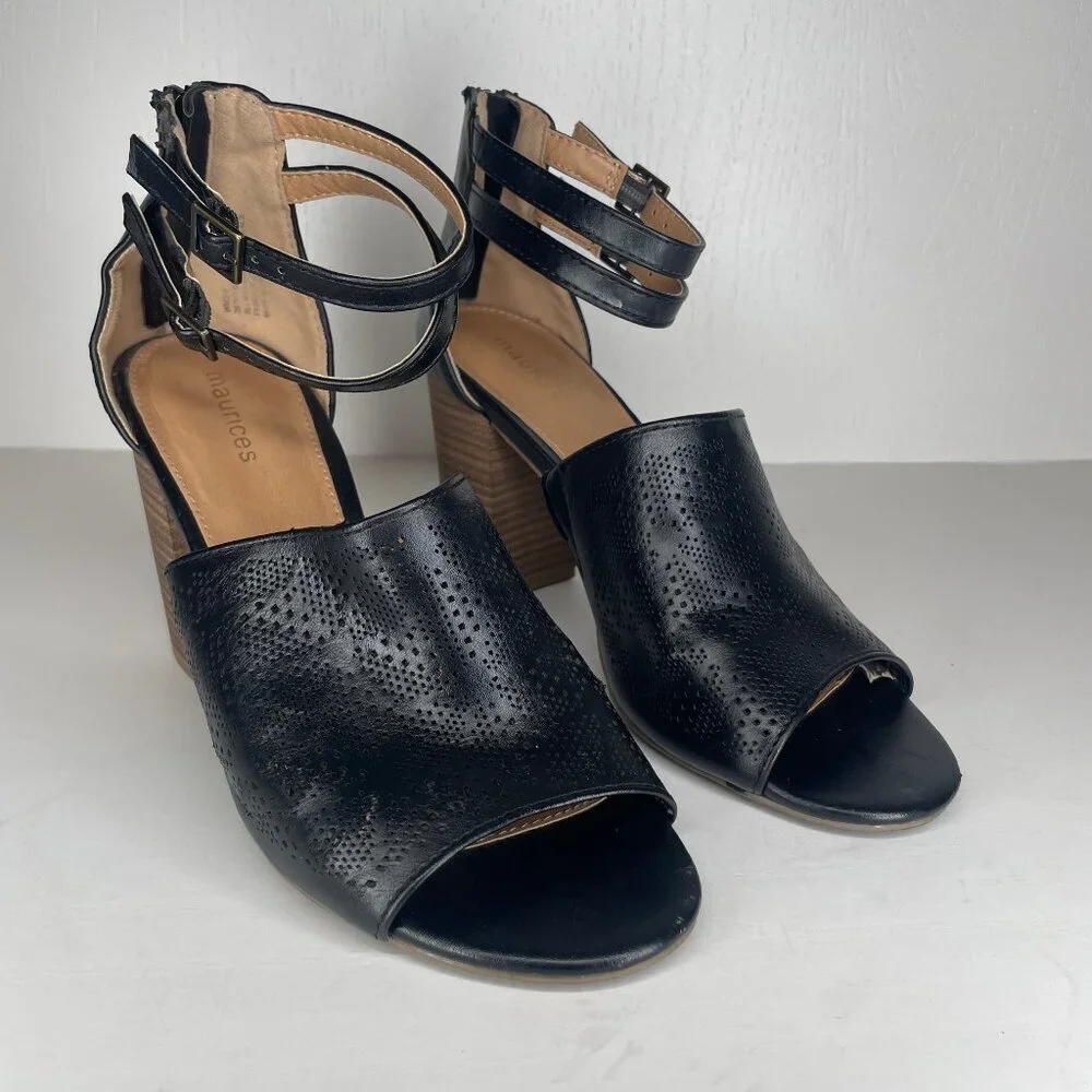 Maurices Jeanie Perforated Block Heel Sandals Black Size 9 Gothic Boho